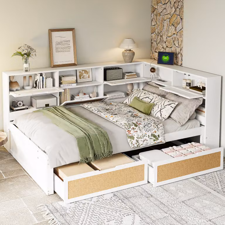 STILVORA Letto per ragazzi/divano letto 140×200 cm, daybed per bambini con letto estraibile, letto matrimoniale con cassetti e attacco per il caricamento, bianco (senza materasso)