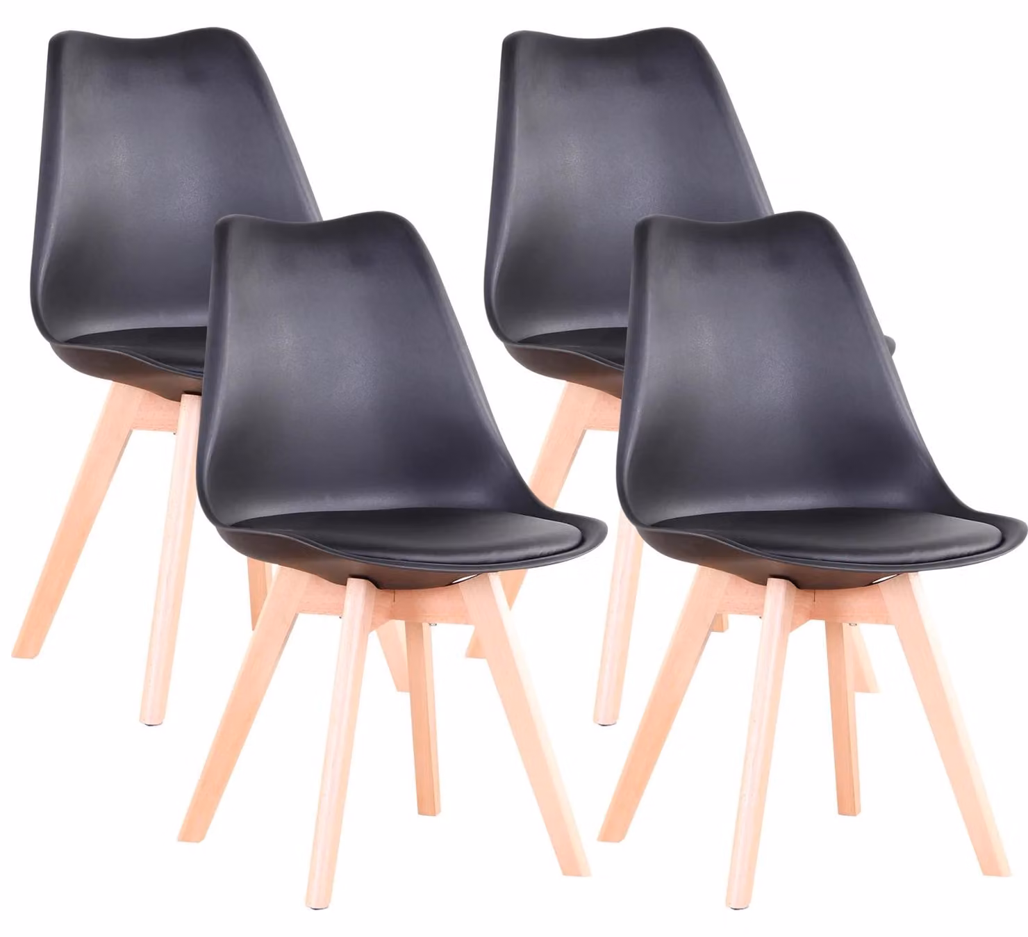 Set di 4 sedie da pranzo - Sedie per la sala da pranzo - Colore: nero - Sedili imbottiti - Struttura in plastica - Non girevoli - Assemblaggio richiesto