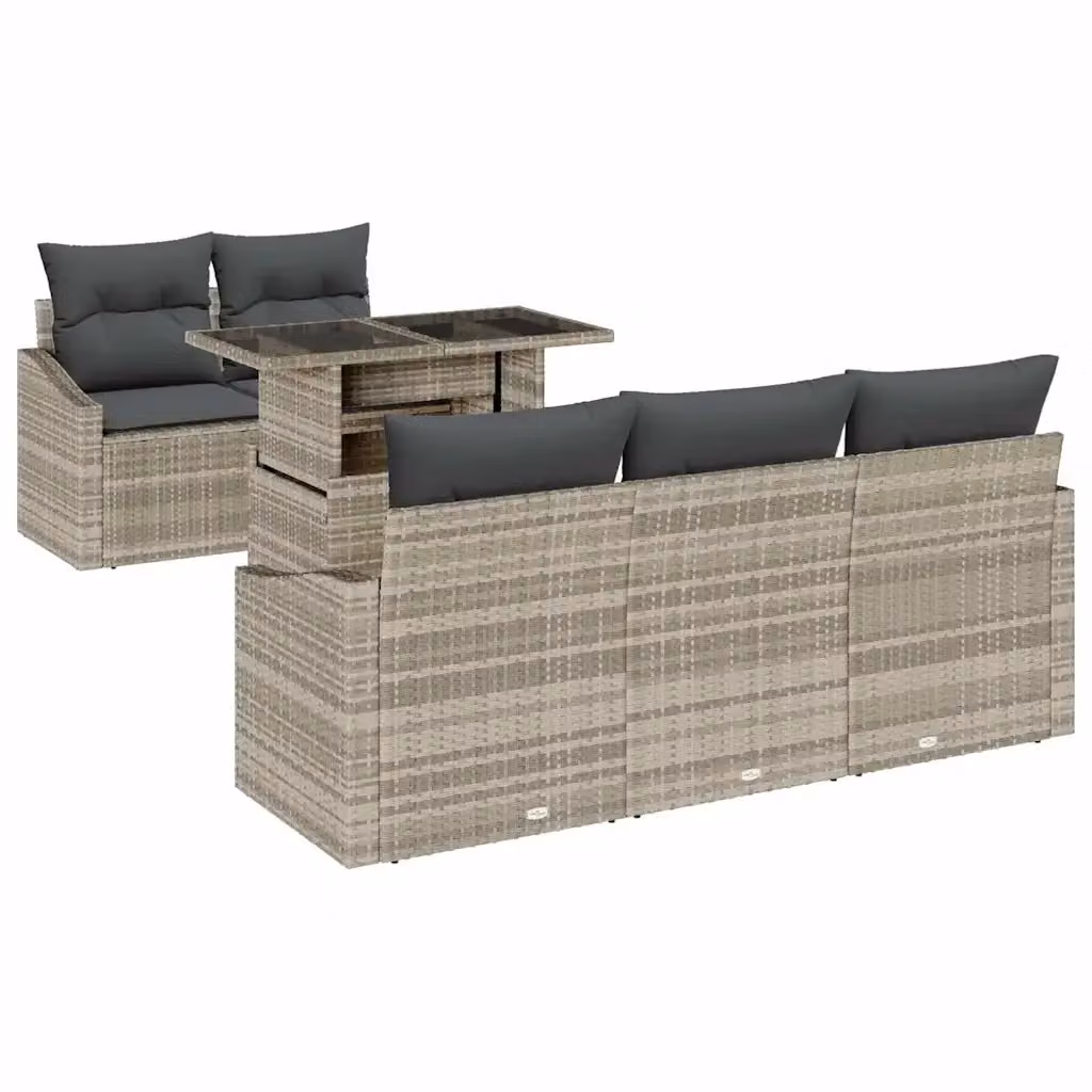 Set Divano da Giardino vidaXL a Forma di L in Polyrattan Grigio con Cuscini e Tavolino da Esterno, 6 Pezzi – 2