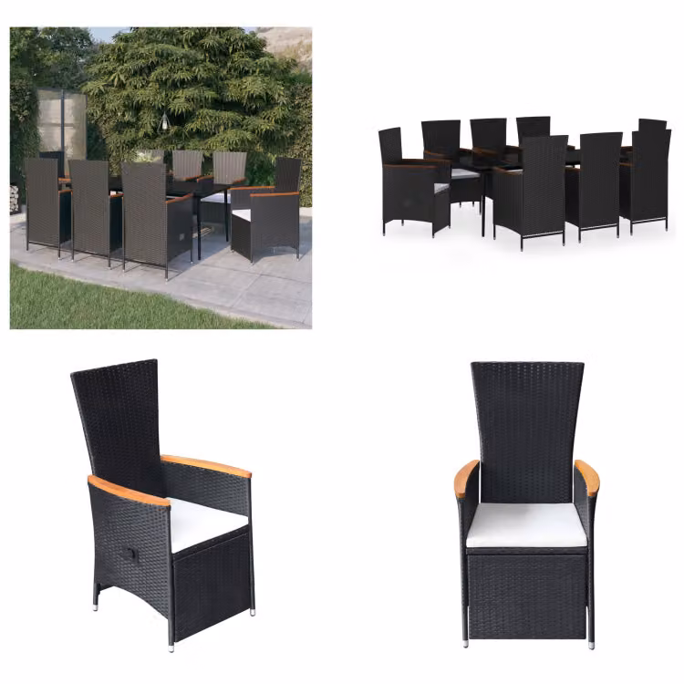 vidaXL Set da pranzo da giardino 9 pezzi con cuscini nero - Set da pranzo da giardino - Gruppi da pranzo da giardino - Set di mobili da giardino - Set di mobili da giardino