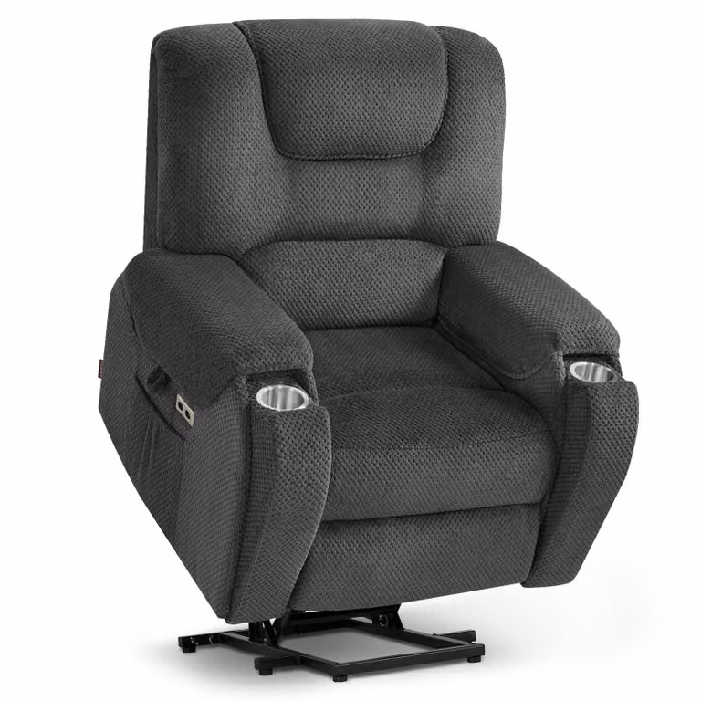 M MCombo Poltrona TV con supporto elettrico, con massaggio e riscaldamento, reclinabile fino a 145°,7252 (tessuto, grigio scuro)