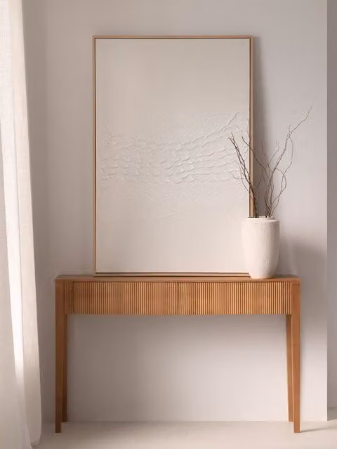 Quadro Arum Kenay Home, design botanico astratto e minimalista, colore bianco, L: 120 cm, H: 80 cm