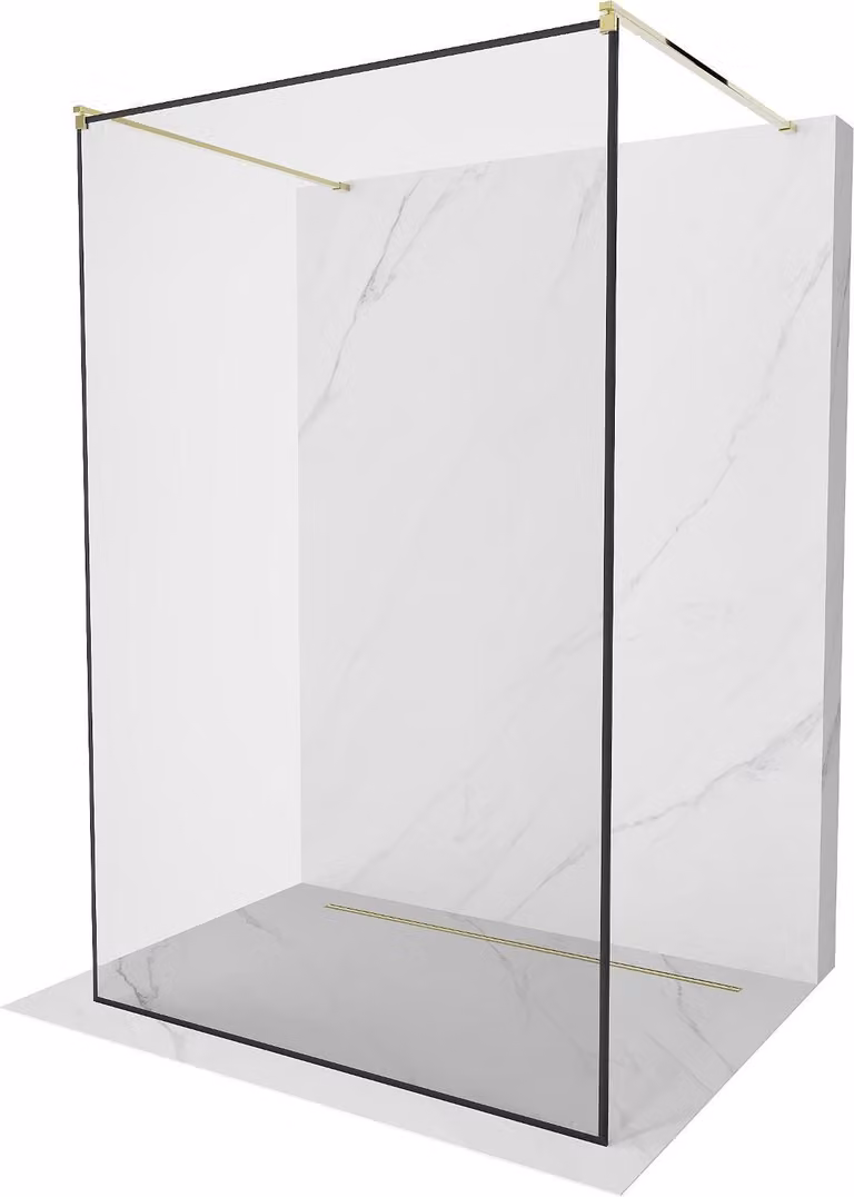 Mexen Kioto parete doccia autoportante 160 x 200 cm, cornice nera 8 mm, dorata - 800-160-002-50-70