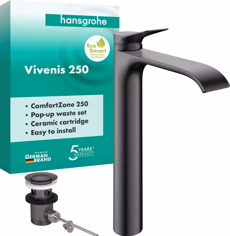 Miscelatore per lavabo con tappo a scomparsa, finitura nero opaco