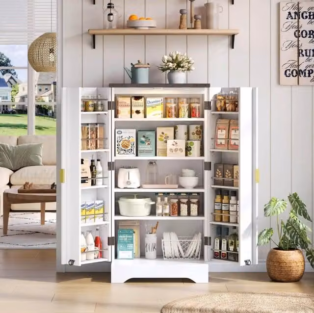 mobile contenitore da cucina 120 x 60,5 x 40 cm bianco con LED e doppia anta