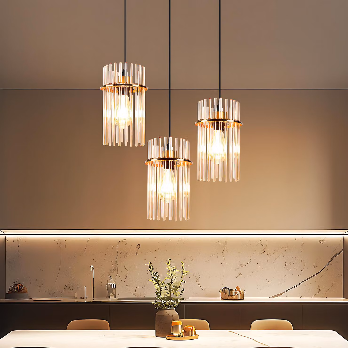 ZMH lampada a sospensione a 3 fiamme lampada a sospensione tavolo da pranzo - lampada a sospensione rotonda oro E27 lampada a sospensione in vetro Ø 16 per sala da pranzo cucina soggiorno bar caffè (senza lampadina)