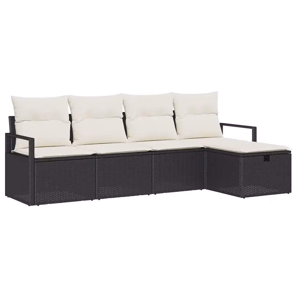 Set di divani da giardino vidaXL a forma di L con 5 posti, colore nero e beige, in rattan e metallo con cuscini inclusi – 2