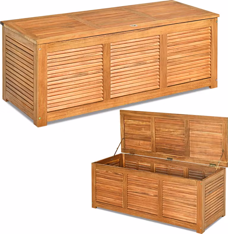 COSTWAY Box da giardino in legno di acacia fino a 160 kg, box porta cuscini 179 L, box porta cuscini, box portaoggetti, baule da giardino per giardino, balcone e cortile, 120 x 45 x 45 cm