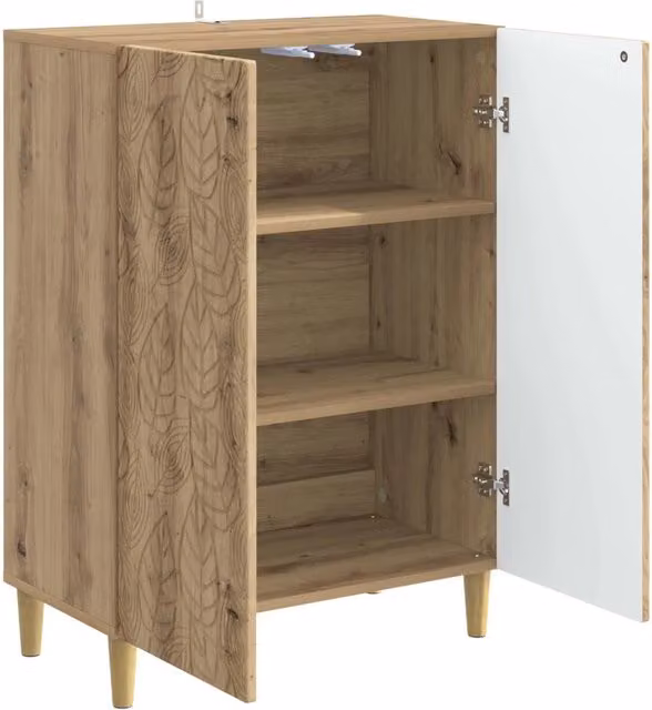 Credenza Buffet e Madia Moderna in Rovere Artigianale, Colore Marrone e Bianco, L: 66 cm, P: 34,5 cm, H: 90 cm