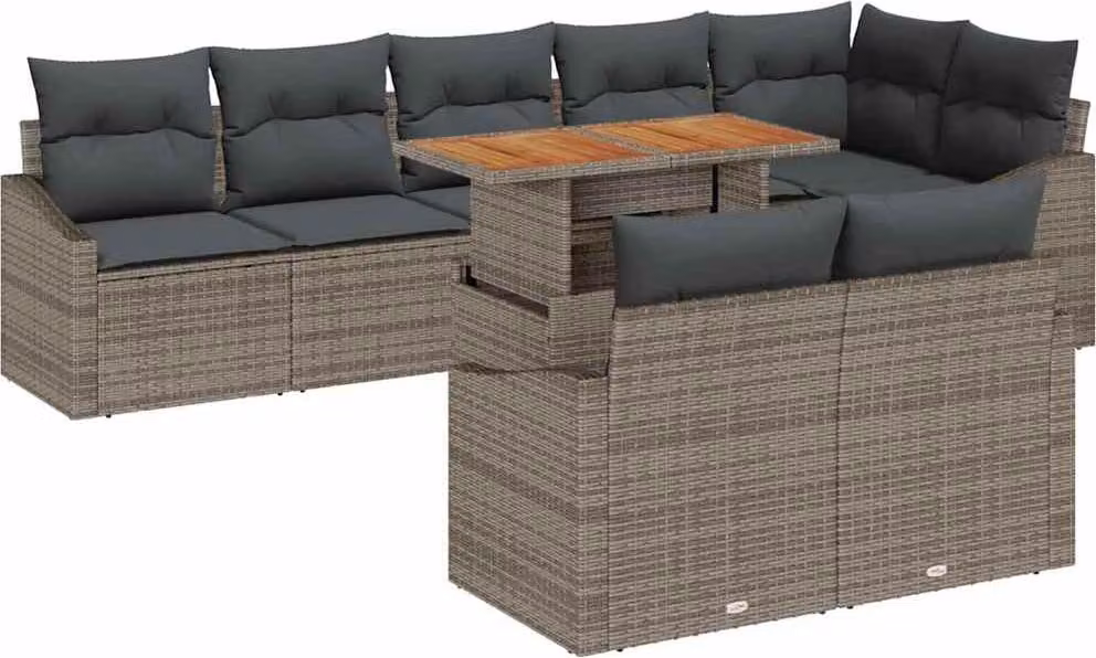 Set Divano da Giardino 9 pcs Grigio Poly Rattan