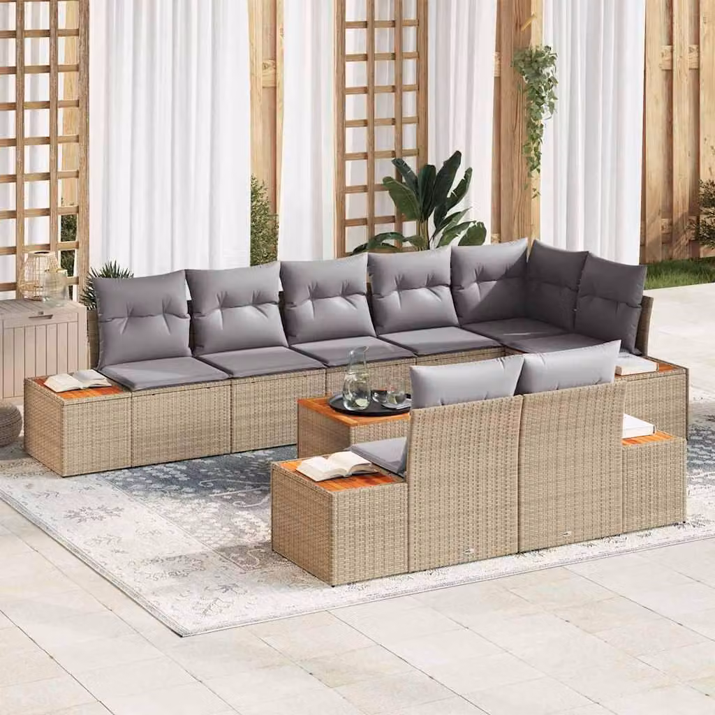 Maison Exclusive - Set Divano da Giardino con cuscino 9 pcs Beige Poly Rattan