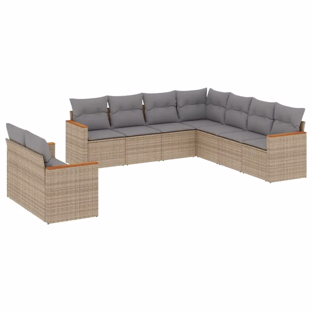 vidaXL Set Divano da Giardino a L 9 pz in Polyrattan con Cuscini Beige e Grigio – 2