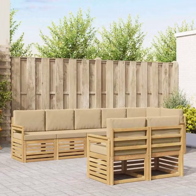 Set di divani da esterno vidaXL a forma di L composto da 8 pezzi in legno di acacia con cuscini bianchi e beige – 1