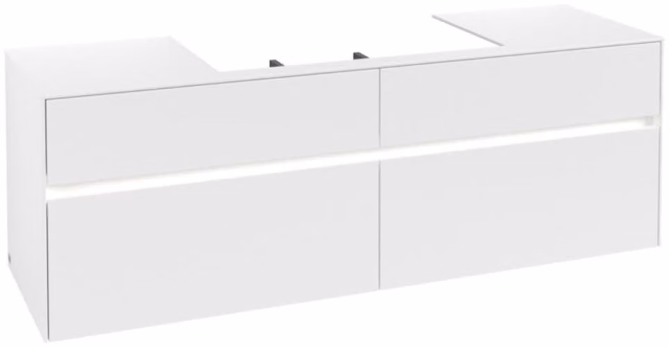 Villeroy & Boch Collaro Meuble sous-lavabo, montage mural, 4 tiroirs, lavabo au centre, avec éclairage, 1600x548x500mm, C028B0MS, C028B0MS