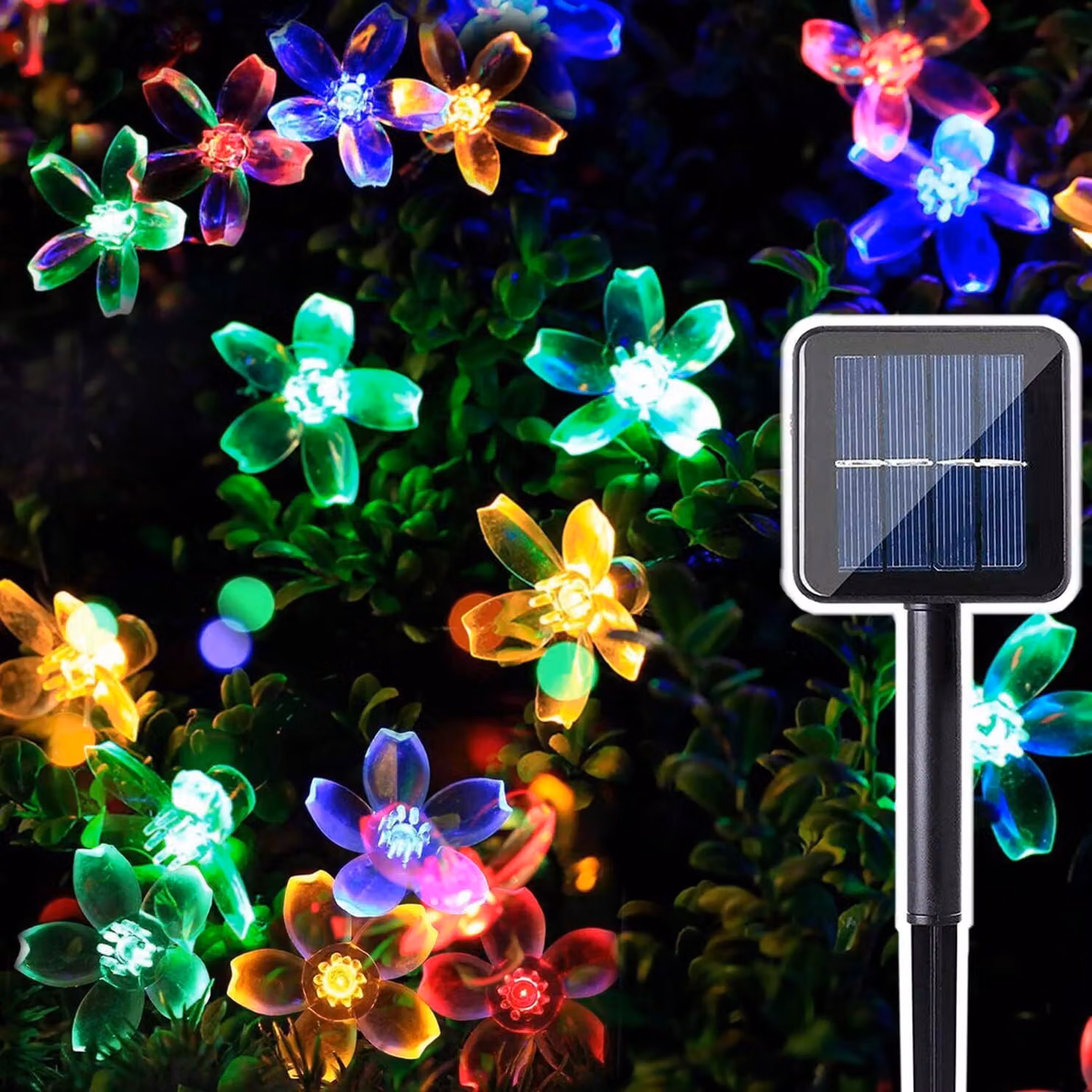 Catena luminosa solare colorata, luci solari a LED a forma di fiore, 5 metri, modello E0267