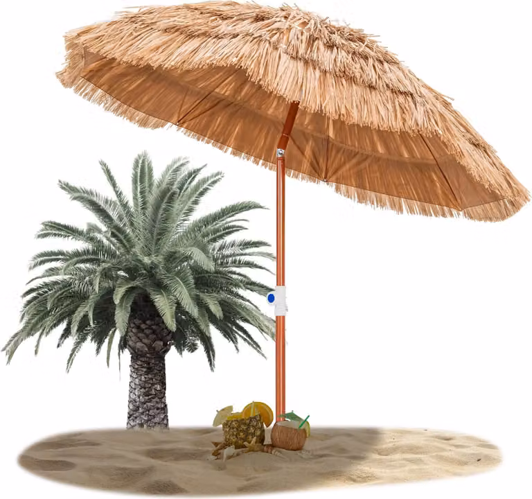 Ombrellone Hawaii Ø175 cm, ombrellone da spiaggia regolabile in altezza e inclinabile con protezione solare, ombrellone tropicale in paglia con 8 stecche e borsa per il trasporto