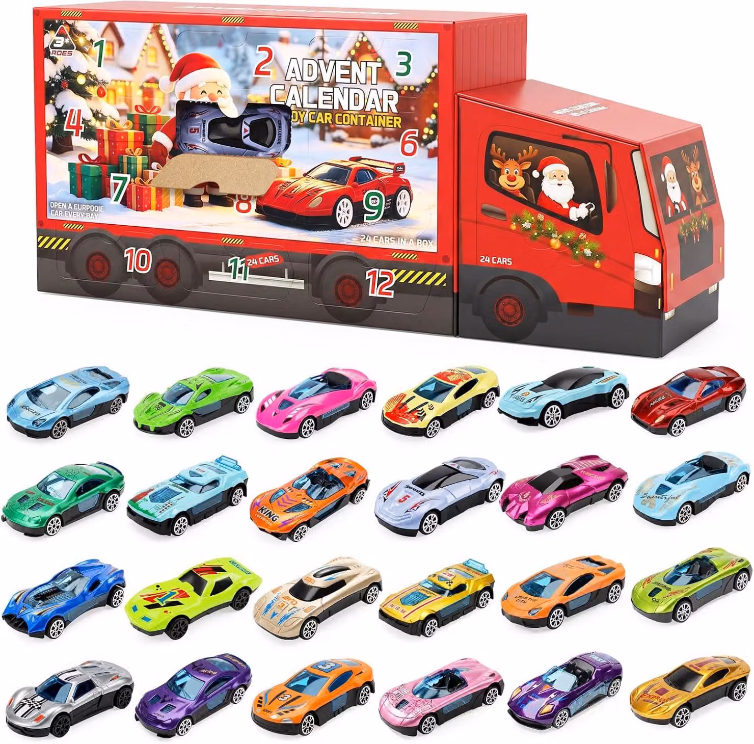 Calendario dell'Avvento con macchinine da corsa in metallo - 24 modelli unici in un set a sorpresa - Giocattolo educativo per bambini