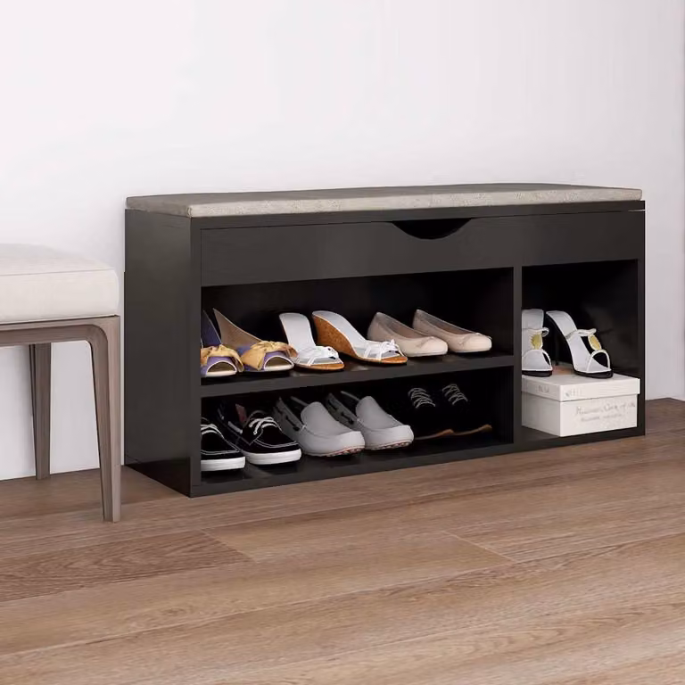 Panca porta scarpe vidaXL con cuscino in tessuto grigio, L 104 x P 30 x H 49 cm