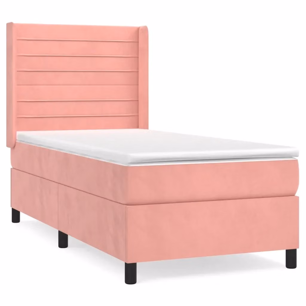 vidaXL Giroletto a Molle con Materasso Ibrido in Velluto Rosa e Bianco, L/P/H: 203 x 103 x 128 cm – 2
