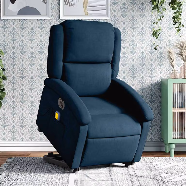 Poltrona Alzapersona Elettrica con Massaggio vidaXL in Velluto Blu