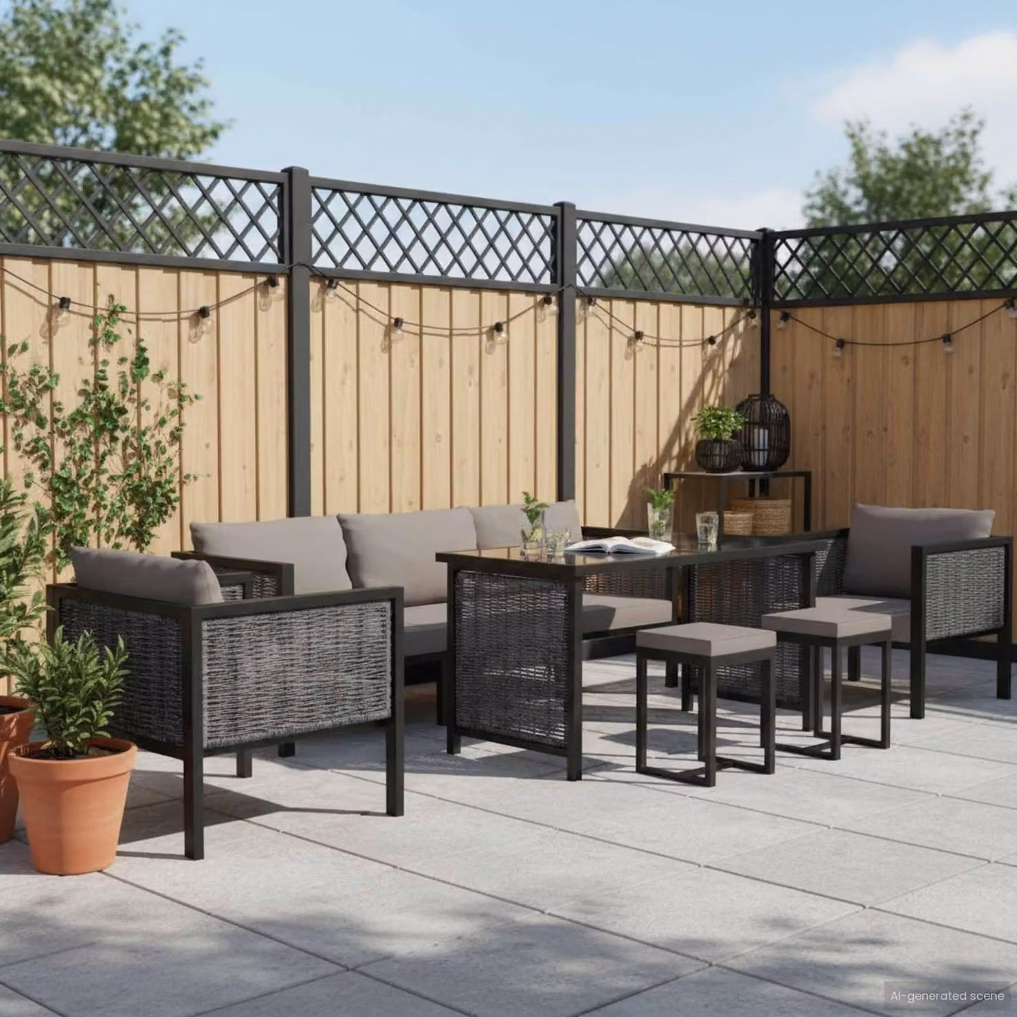 Set da lounge per giardino, 8 pezzi, con cuscini, in rattan sintetico, colore antracite