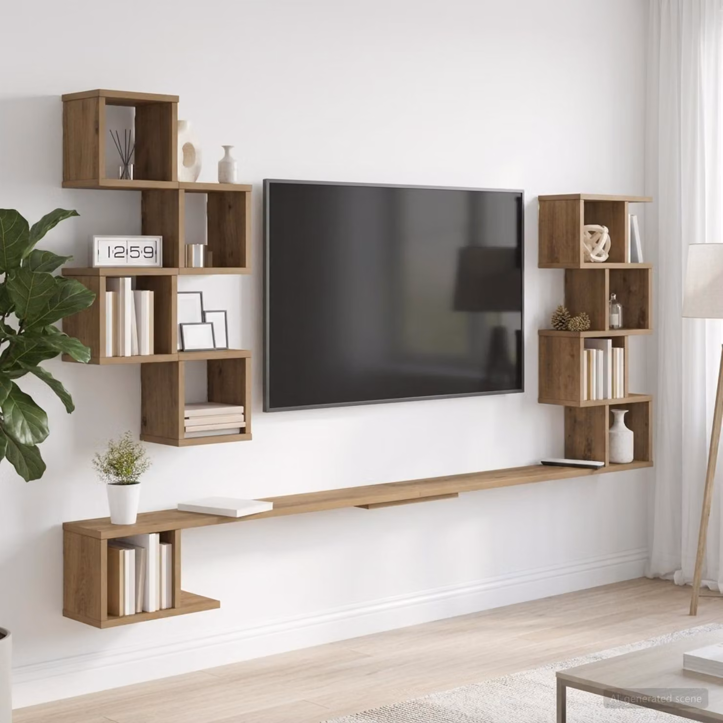 vidaXL Mensola per TV da muro moderna in rovere color marrone L: 200 cm, P: 15 cm, H: 94 cm