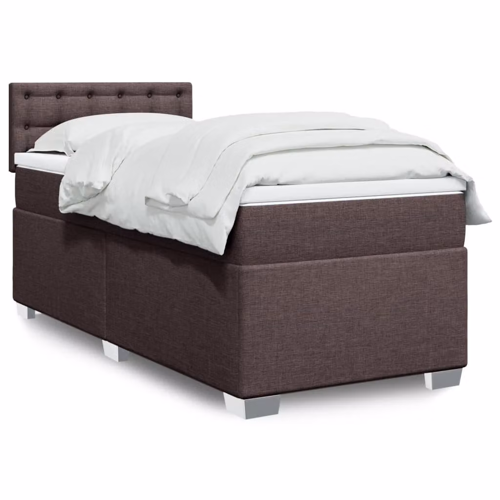 vidaXL Giroletto a Molle con Materasso Ibrido in Tessuto Marrone Scuro e Bianco L/P/H: 200 x 80 x 100,5 cm
