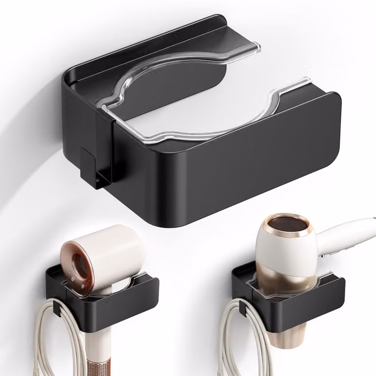 Supporto per asciugacapelli autoadesivo in acciaio inossidabile, design moderno, colore nero