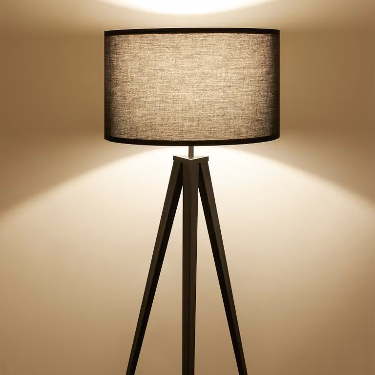 Lampada da terra Lunaris tectake con treppiede in metallo e paralume in tessuto bianco, colore nero, H: 158 cm, L: 57 cm, P: 57 cm