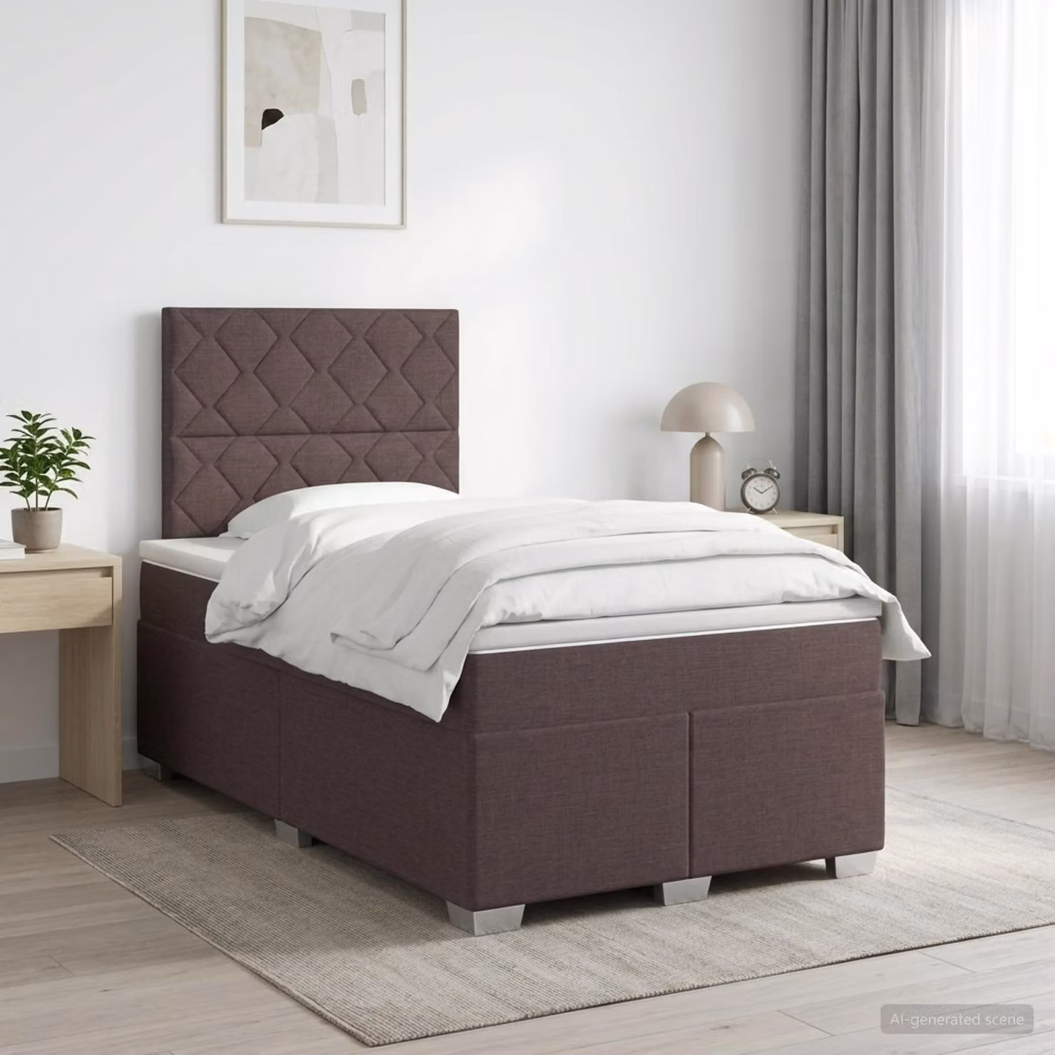 Letto box spring con materasso a molle insacchettate vidaXL in legno e tessuto, Marrone e Bianco, L/P/H: 120 x 200 cm