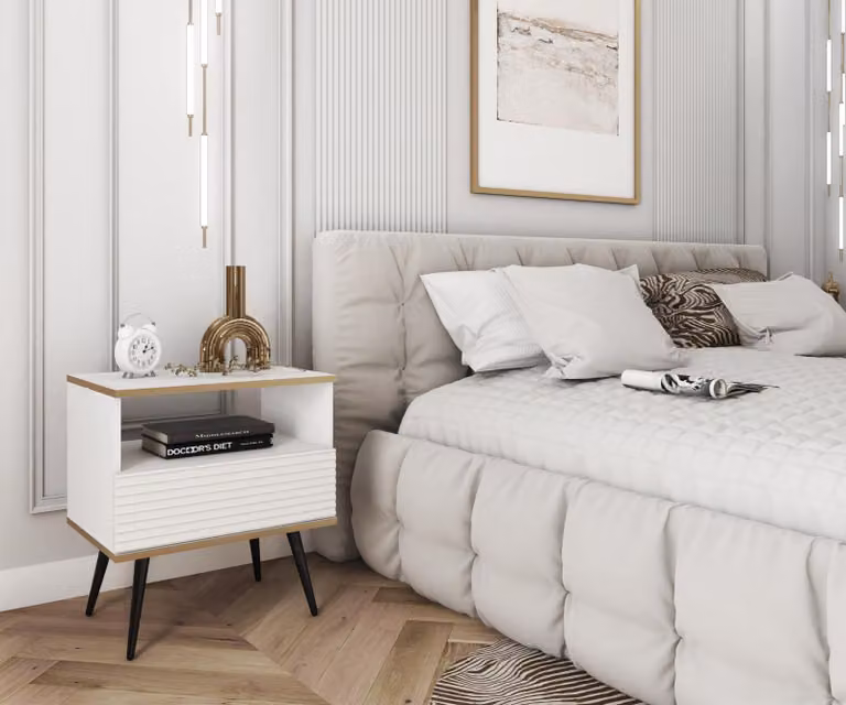 Comodino JENY 2 - gambe bianche / oro / nere