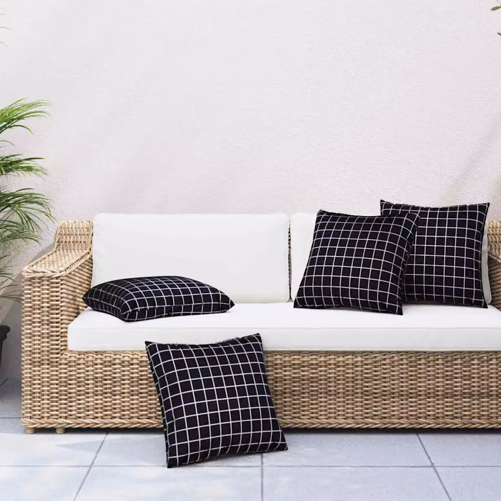 Set di 4 cuscini decorativi quadrati vidaXL in tessuto di poliestere, multicolore con motivo a quadri neri, L/P/H: 60 x 60 x 60 cm