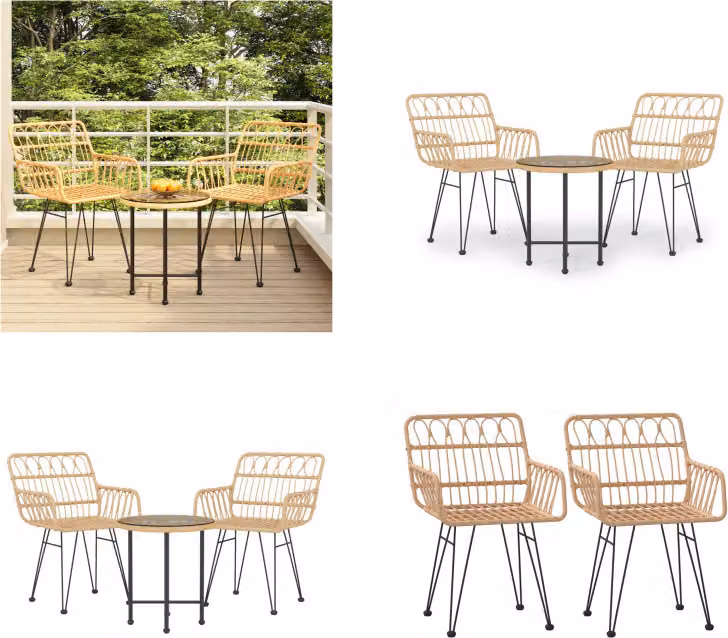 vidaXL Set da pranzo da giardino 3 pezzi in poly rattan - set da pranzo da giardino - set da pranzo da terrazza - set da pranzo da esterno