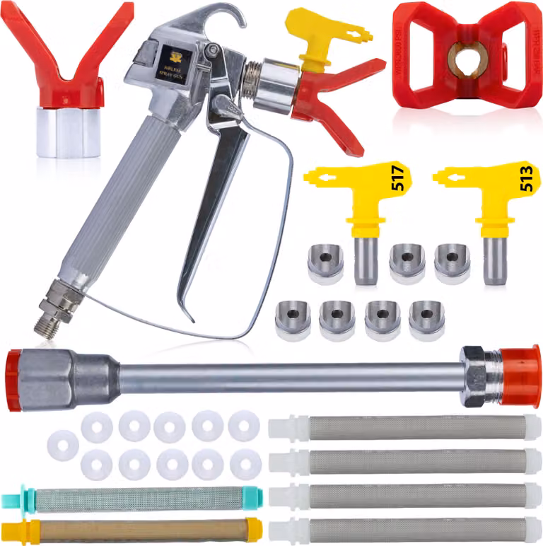Rosfix Set – Pistola a Spruzzo con 2 Ugelli 517/513 | Lancia da 30 cm, 11 Guarnizioni, 6 Filtri 60/100/30 Mesh | Verniciatura