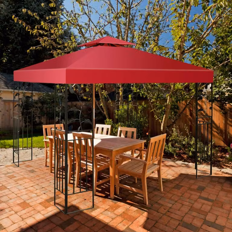 Copertura superiore in poliestere per gazebo Costway, telo di ricambio rosso bordeaux, 300 x 300 cm