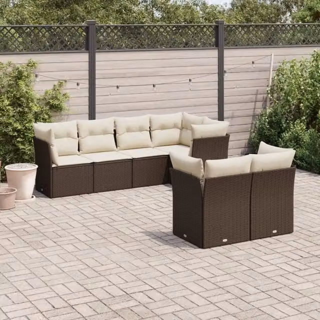 Set Divani da Giardino 7 pz con Cuscini Marrone in Polyrattan 3217903