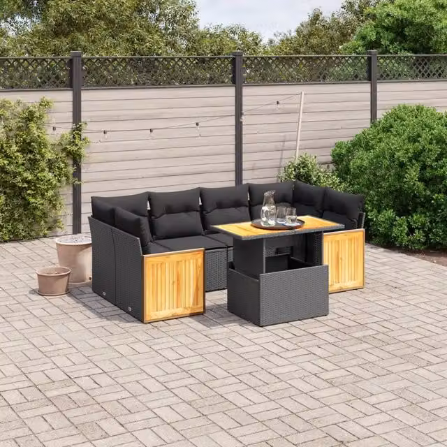 Set Divani da Giardino con Cuscini 7pz Nero Polyrattan 3273855