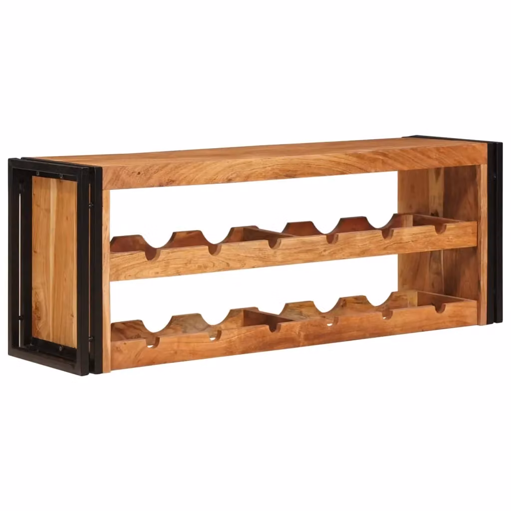 Portabottiglie da parete in stile industrial vidaXL in legno di acacia e metallo, marrone, L 120 x P 45 x H 33 cm – 2