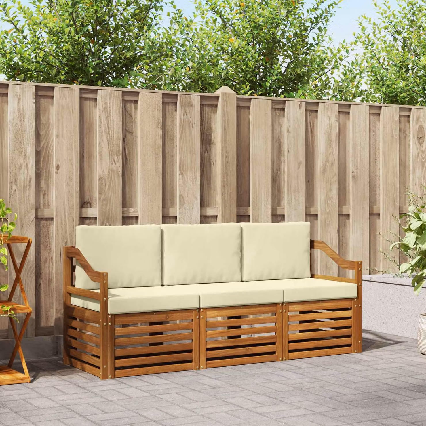 Set di divani da esterno vidaXL in legno di acacia massello con cuscini beige per giardino e terrazza