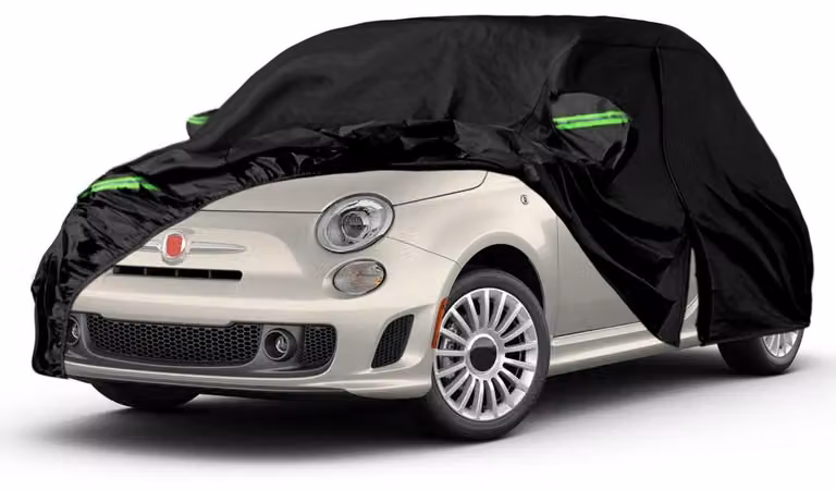 Copertura impermeabile per auto, compatibile con Fiat 500/500C/500E/Abarth dal 2007 al 2024, adatta a tutte le condizioni atmosferiche e con porta con cerniera