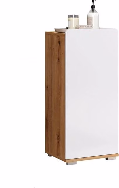 Cassa da bagno - Mobili di archiviazione - Mobili per la doccia - Supporto per la tenda doccia - Orecchiette per asciugamani - Organizzatore per la toilette - Sedia da bagno - Bianco Luccicente e Artigianale Rovere - 37 x 82 x 31 cm