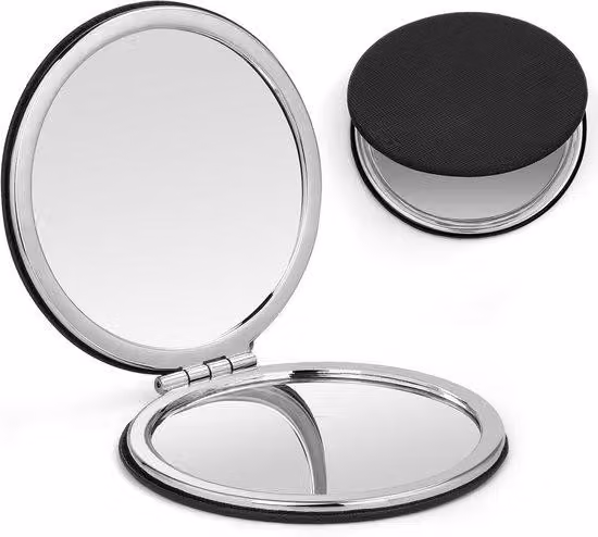 Specchi compatti, specchi dentali con ingrandimento x1 / x2, specchio da viaggio nero per uomo e donna, portatile, adatto a essere trasportato in borsa o in una tasca (nero)