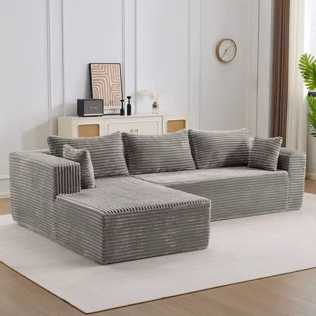 Divano angolare 3 posti in tessuto trapuntato ¨C Minimal ¨C Grigio