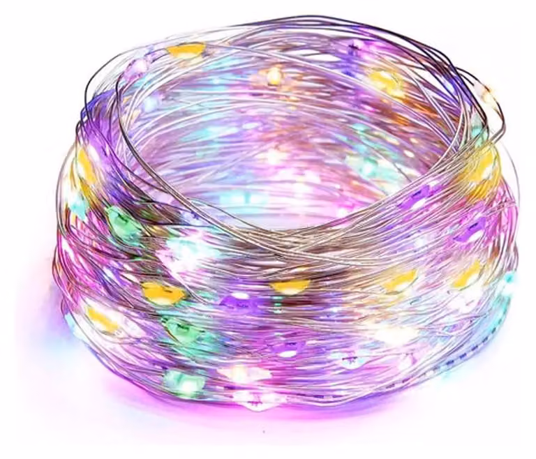 Catena luminosa a LED, 4 metri, filo di rame, RGBY, alimentazione a batteria
