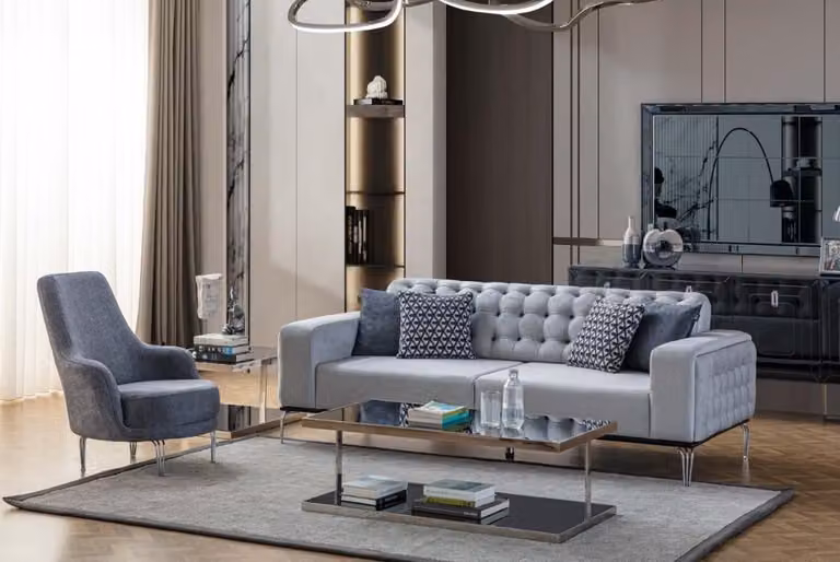 Exklusive Wohnzimmer Set von 2tlg. Sofagarnitur 3 Sitzer und Sessel