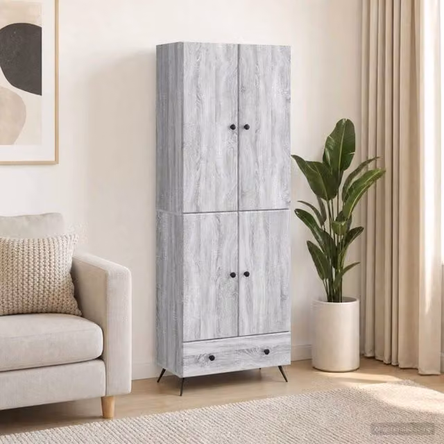 Set di 2 armadi moderni vidaXL in MDF grigio con illuminazione integrata e cassetti interni