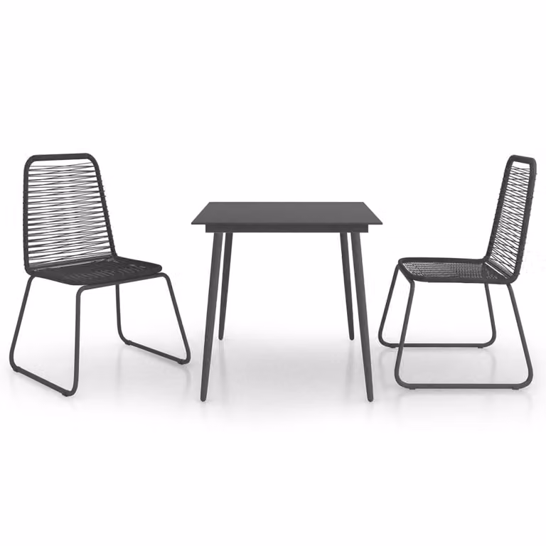 Set da Pranzo da Giardino 3 pz in Rattan PVC Nero