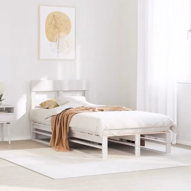 Giroletto senza Materasso-Struttura Letto Bianco 100x200 cm Legno Massello Pino 925293