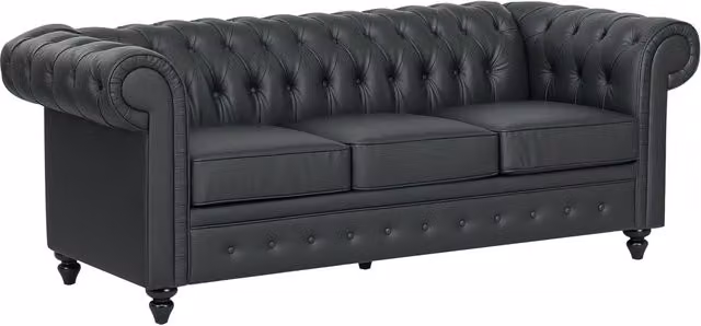 Divano Chesterfield 3 Posti Trapuntato ¨C Xylo ¨C Finta Pelle Nero 213x86x79 cm