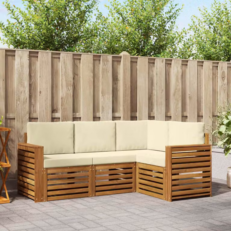 Set di divani da esterno vidaXL 4 pezzi in legno di acacia con cuscini beige e bianco